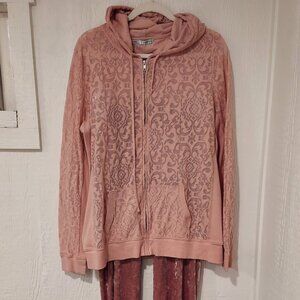 Dusty Rose lace & crushed velour sweatsuit, Women's XL